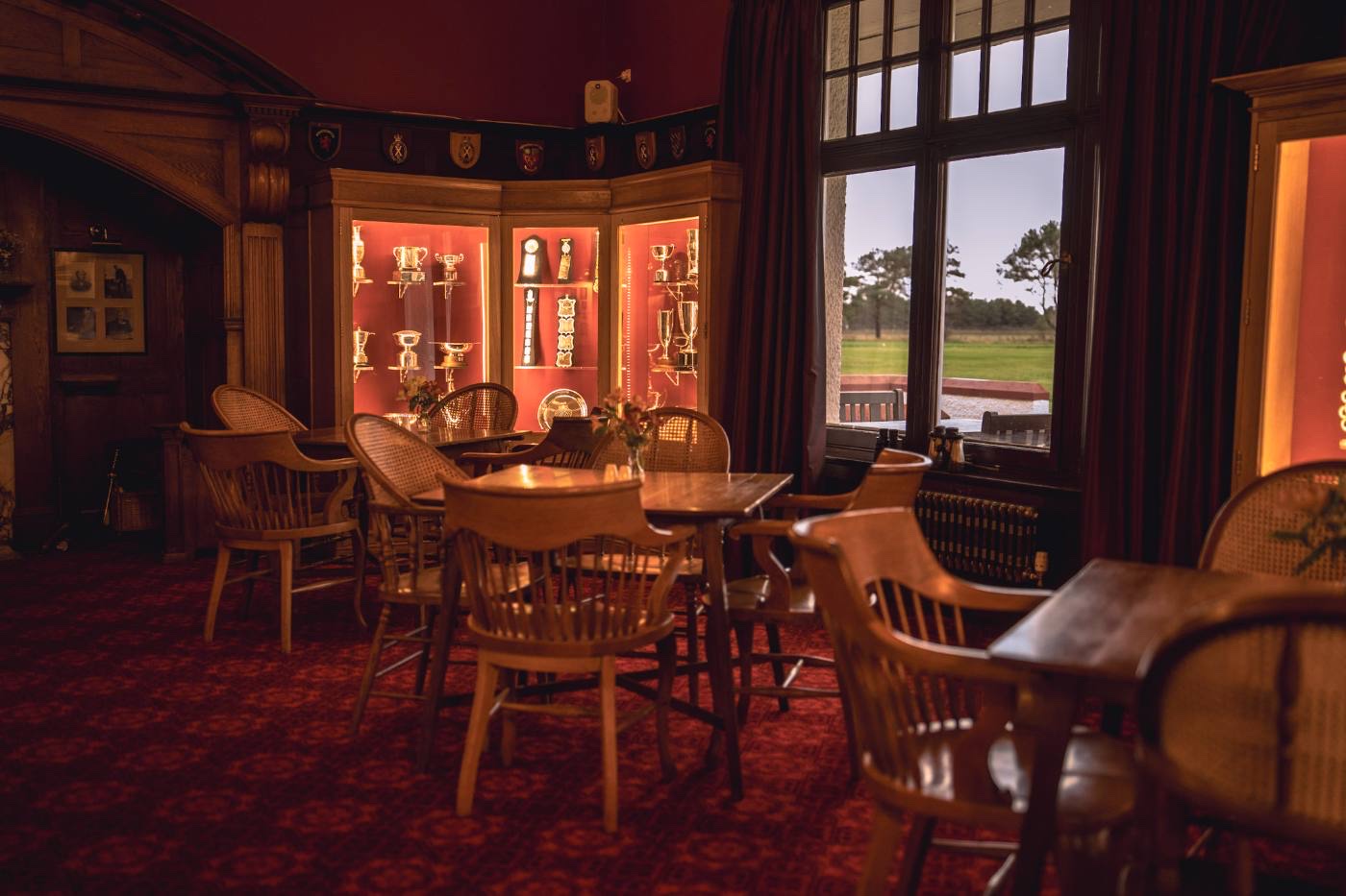 The trophy cabinet in the Hogan Lounge.